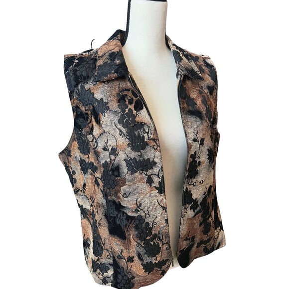 Christopher & Banks Vintage Floral Tapestry Vest With Zipper Closure & Collar - Picture 6 of 8